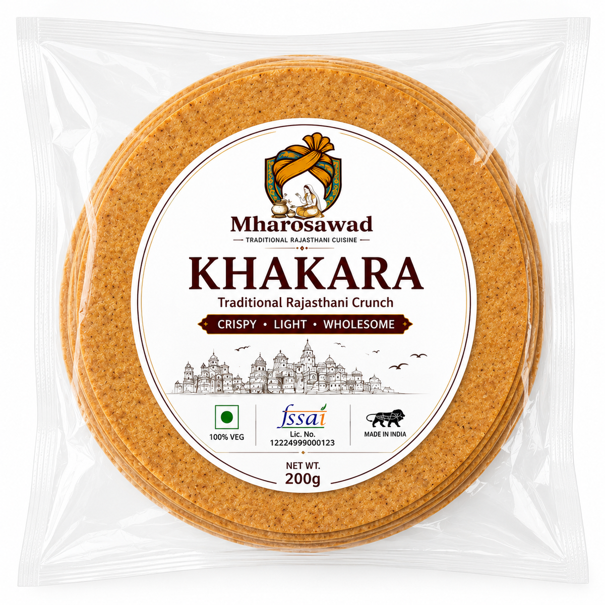 MharoSwad Authentic Rajasthani Khakhra | Crispy Roasted Whole Wheat Snack | 100% Veg | 200g