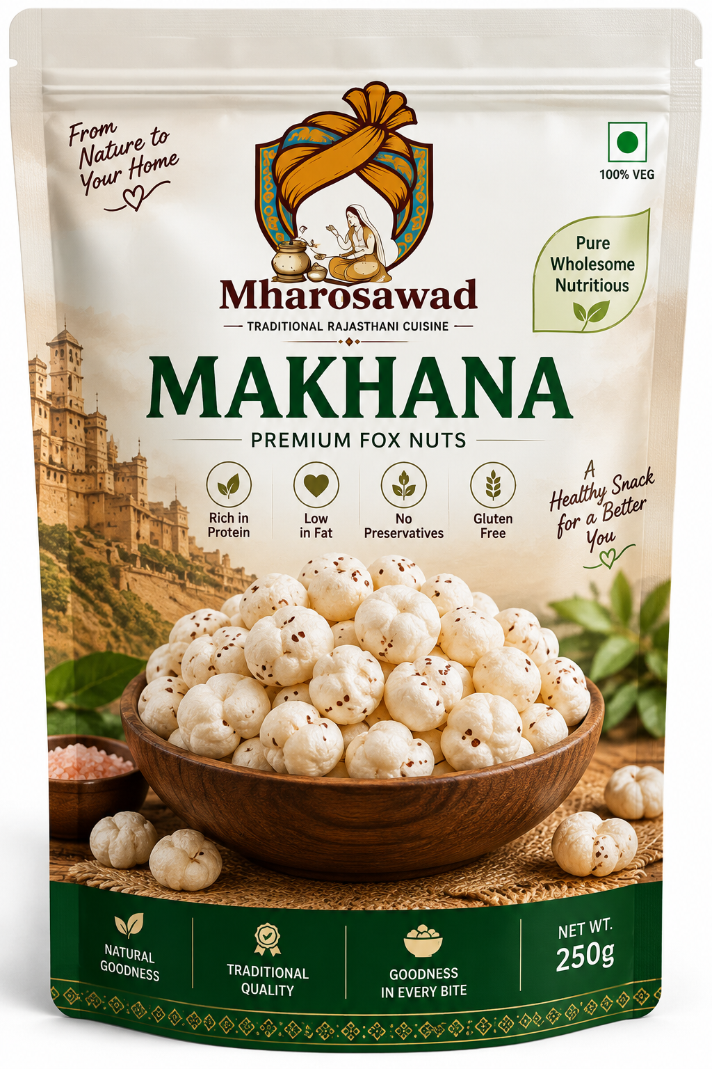 Mharosawad Premium Makhana (Fox Nuts) | 100% Natural, Gluten-Free & Protein-Rich Healthy Snack - 250g