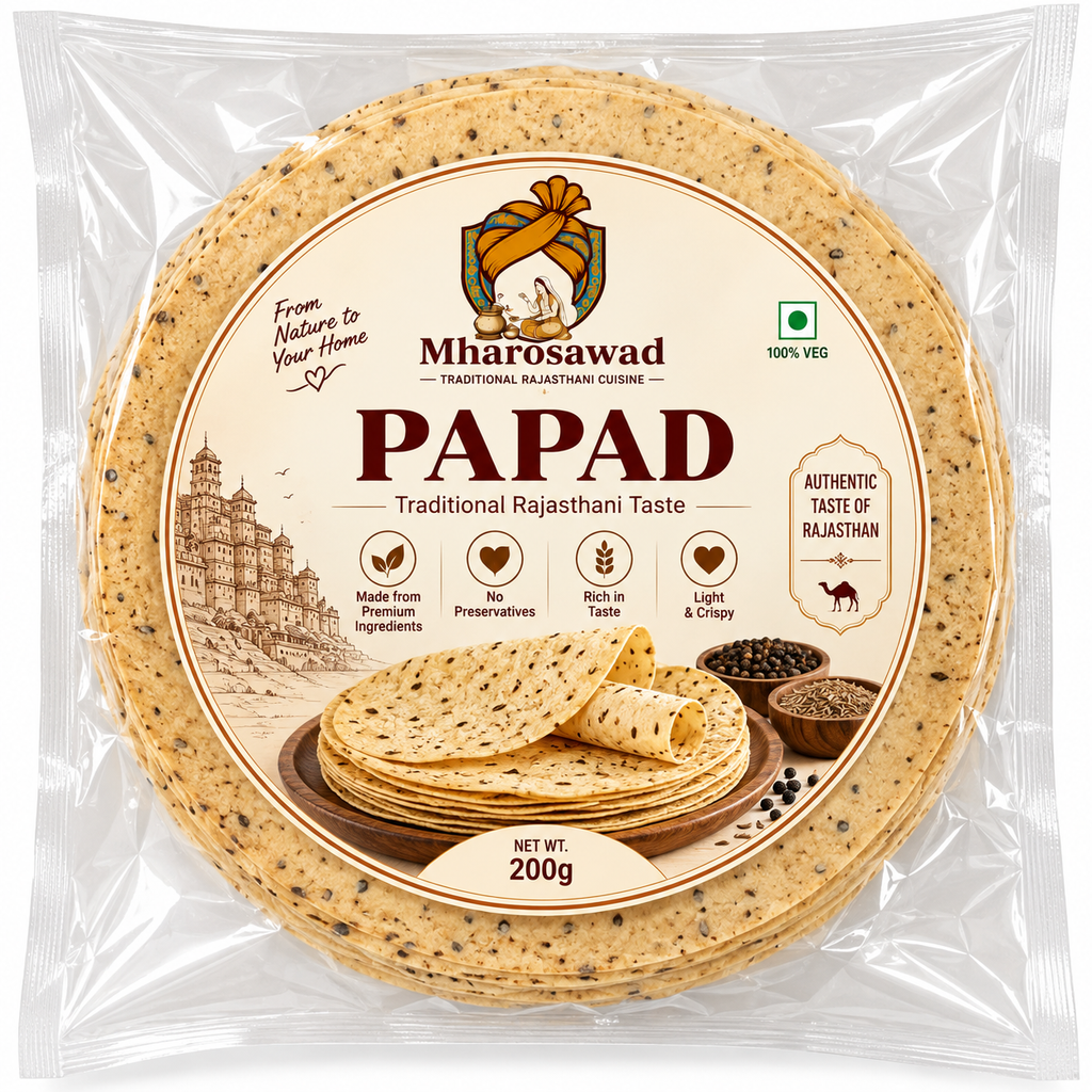 Mharosawad Authentic Rajasthani Moong Dal Papad | Handmade, Crispy & Spicy Traditional Snack - 200g