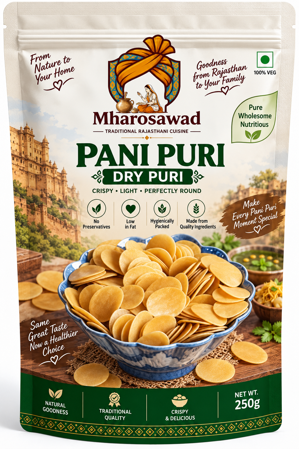 Mharosawad Pani Puri Dry Puri 250g | Ready to Eat Crispy Water Balls | No Preservatives