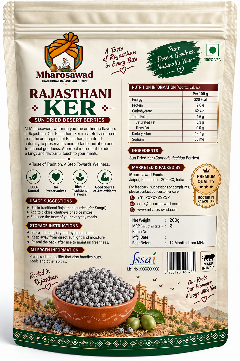 Mharosawad Authentic Rajasthani Ker | Sun Dried Desert Berries (200g)