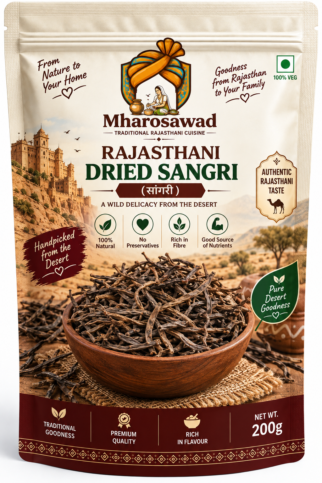 Mharosawad Authentic Rajasthani Dried Sangri | Premium Desert Beans (200g)