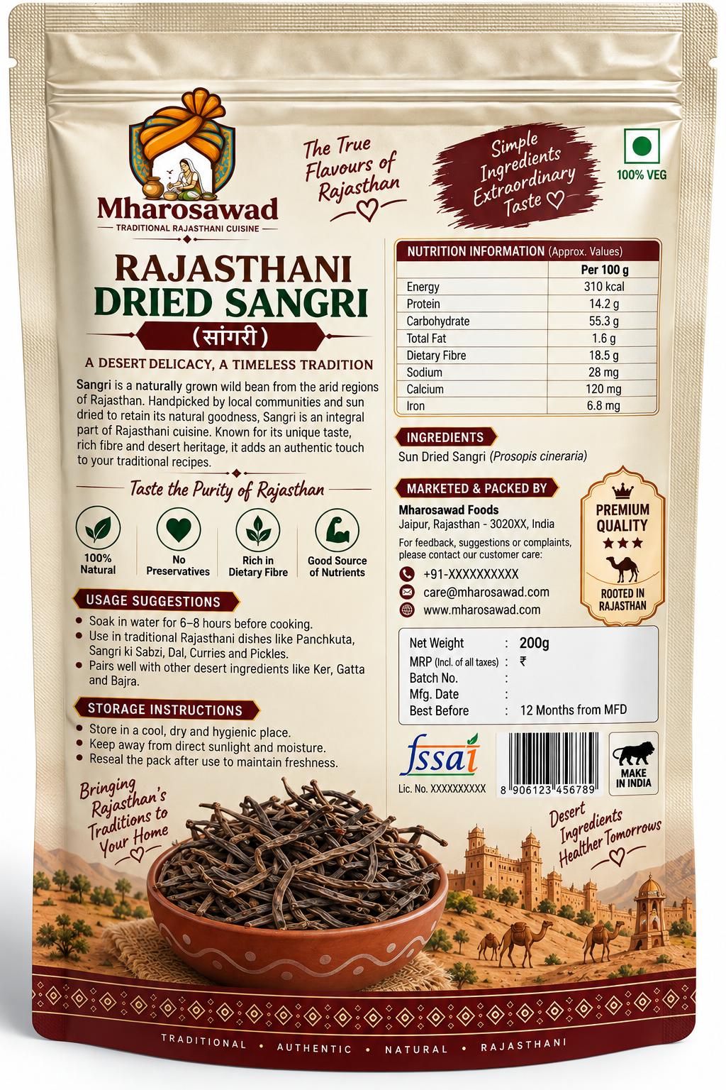 Mharosawad Authentic Rajasthani Dried Sangri | Premium Desert Beans (200g)