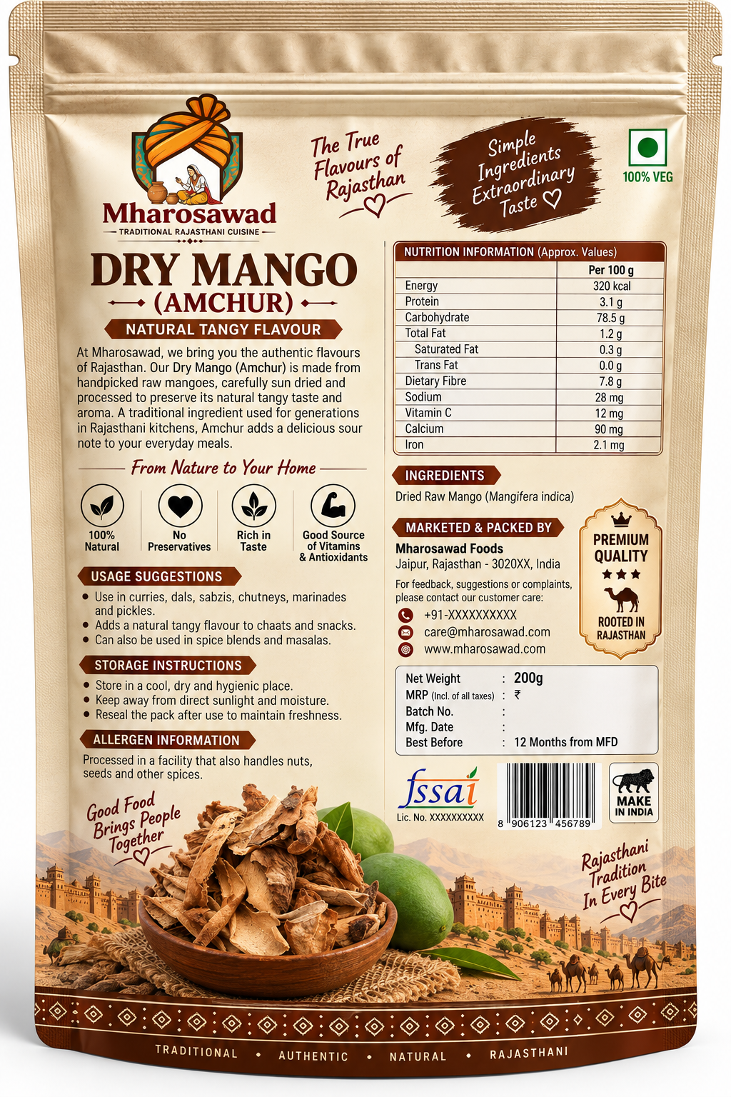 Mharosawad Sun-Dried Raw Mango Slices | 100% Natural Amchur | No Preservatives (200g)
