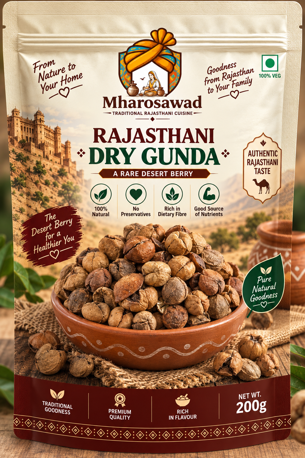 Mharosawad Authentic Rajasthani Dry Gunda | Rare Sun-Dried Desert Berry (200g)