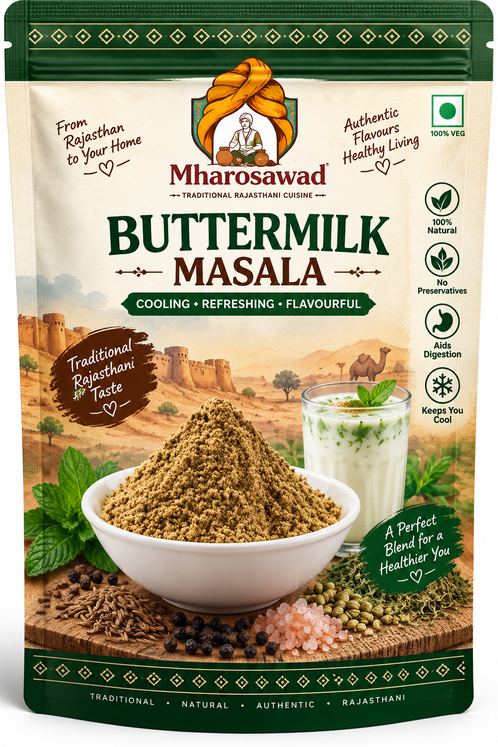 Mharosawad Authentic Buttermilk Masala | Cooling & Refreshing Chaas Powder (200g)