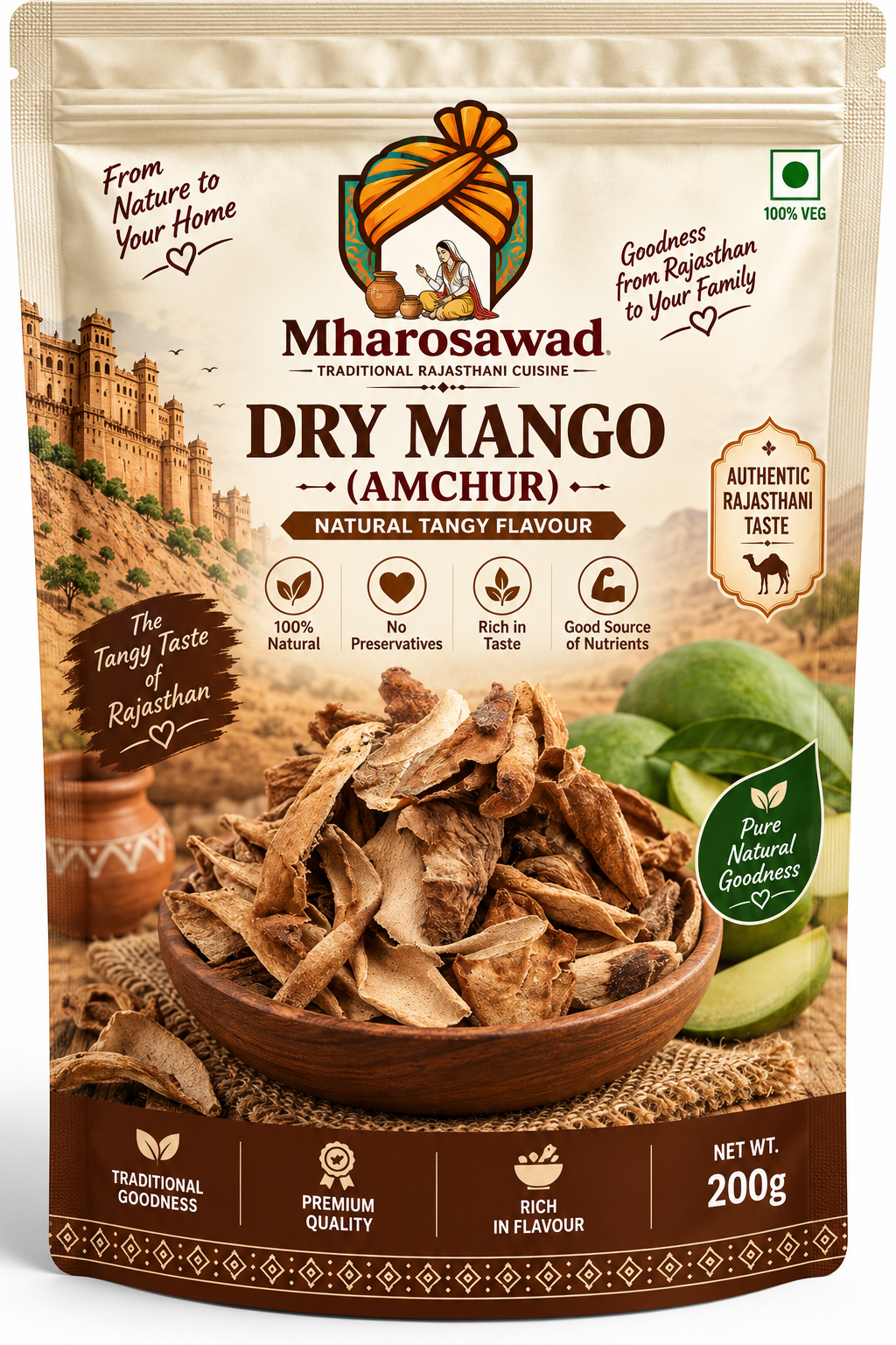 Mharosawad Sun-Dried Raw Mango Slices | 100% Natural Amchur | No Preservatives (200g)