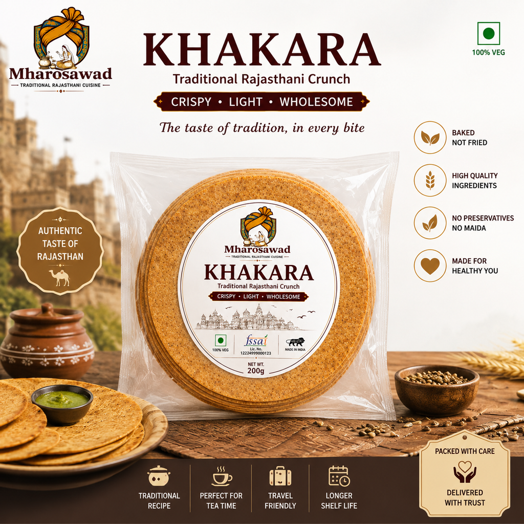 MharoSwad Authentic Rajasthani Khakhra | Crispy Roasted Whole Wheat Snack | 100% Veg | 200g