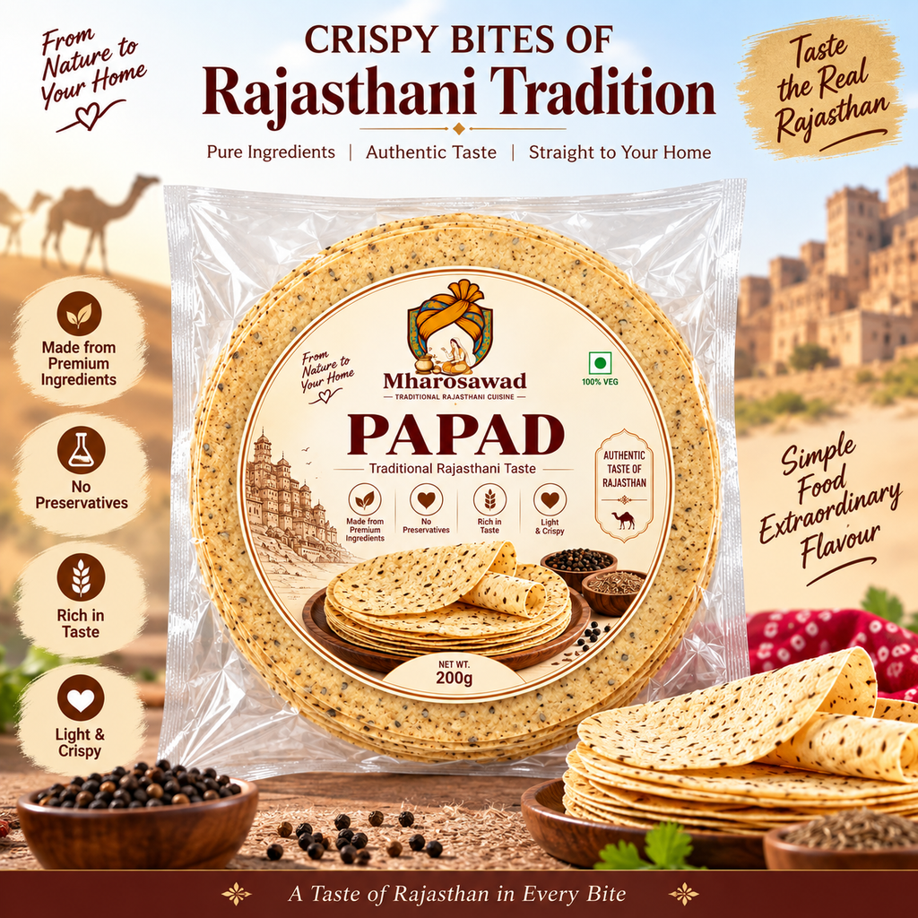 Mharosawad Authentic Rajasthani Moong Dal Papad | Handmade, Crispy & Spicy Traditional Snack - 200g