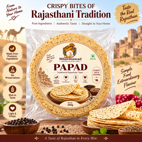 Mharosawad Authentic Rajasthani Moong Dal Papad | Handmade, Crispy & Spicy Traditional Snack - 200g