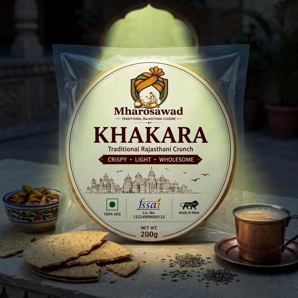 MharoSwad Authentic Rajasthani Khakhra | Crispy Roasted Whole Wheat Snack | 100% Veg | 200g