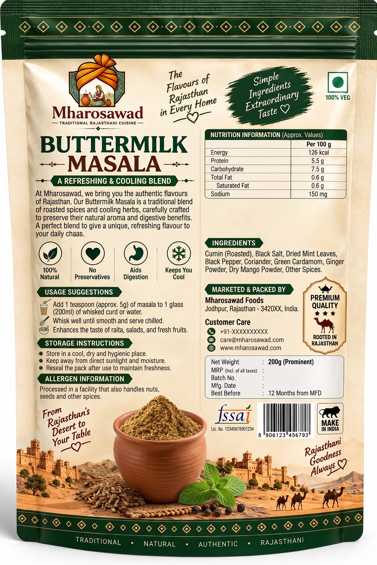 Mharosawad Authentic Buttermilk Masala | Cooling & Refreshing Chaas Powder (200g)